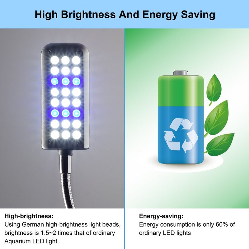 DaToo Aquarium Light Small LED Clip Light for Fish Tank, 1 Yr Warranty - Image 3